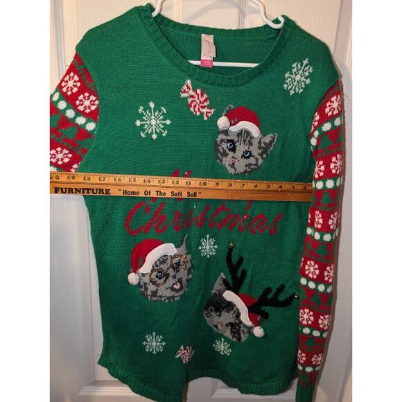 Ugly Christmas Sweater XL Meowy Christmas Cat Kitten Santa Claus No Boundaries - Picture 5 of 7